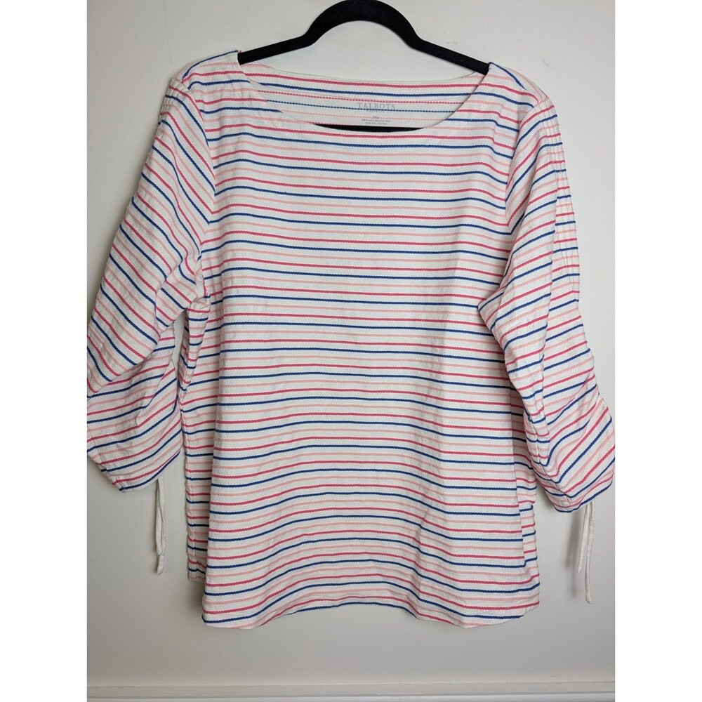 Talbots Tie Cuff Tee Stripe Multi Colored Women’s 2X Plus Coastal Beach